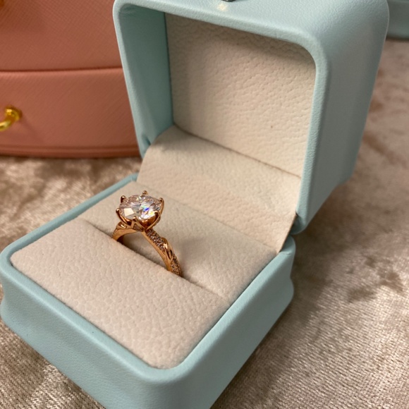 3ct classic cut round moissanite rose gold ring. SOLD - Picture 3 of 10